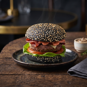 DT001VGN – Vegan Charcoal Sesame Seeded Bun